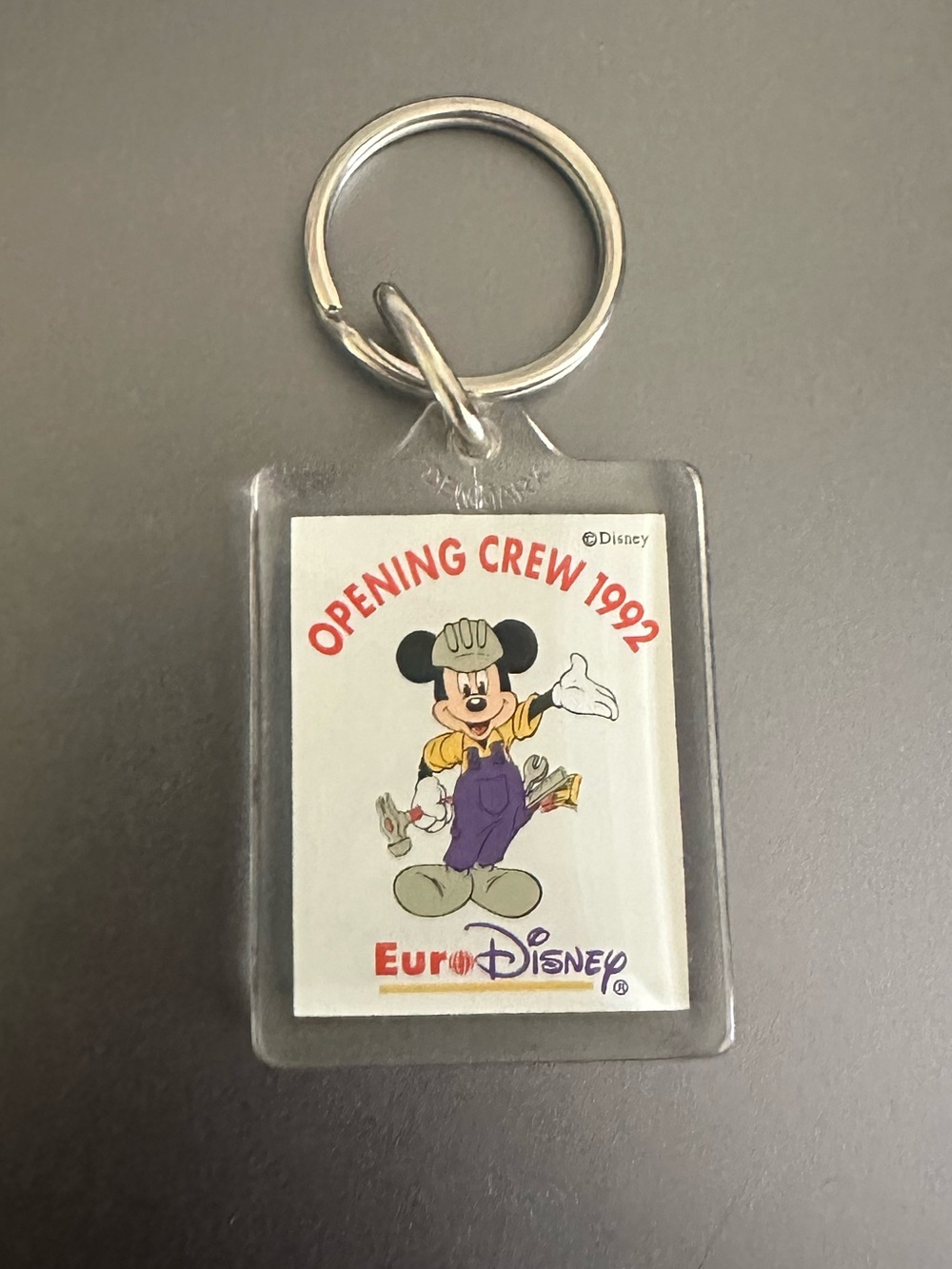 Disney Euro Disney Opening Crew Keychain Key Ring Mickey Mouse 1992 Euro Disney